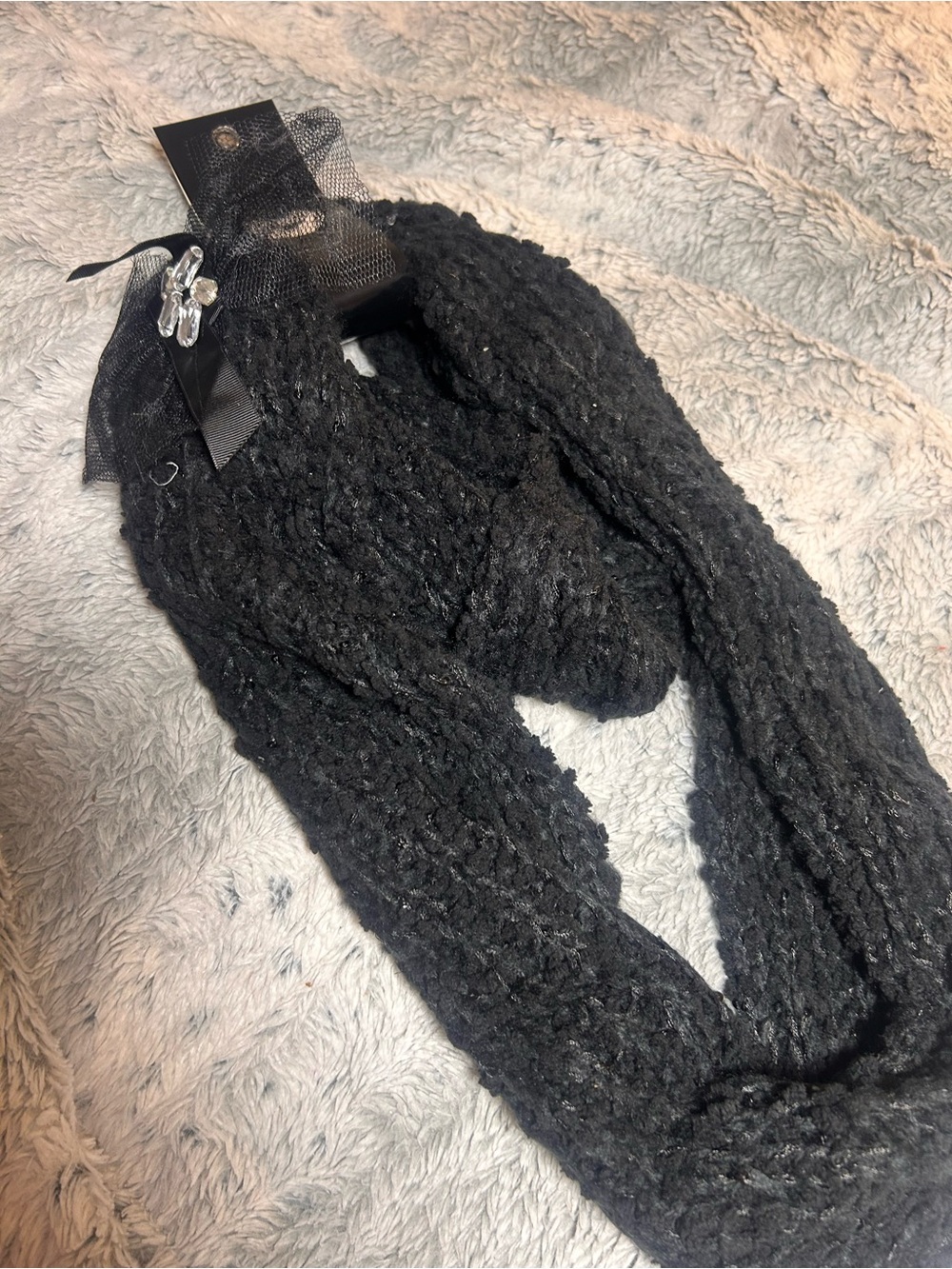 Black Knit Infinity Scarf - Cozy Women’s Cowl